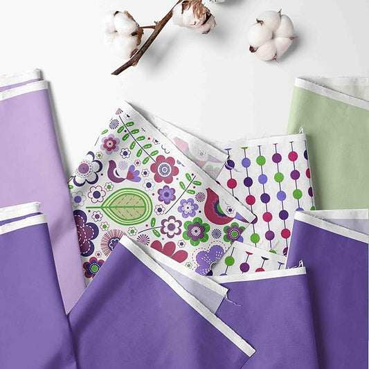 Bacati - Botanical Sanctuary Purple 4 Piece Cotton Girls Toddler Bedding Set 100 Percent Cotton Includes Reversible Comforter, Fitted Sheet, Top Sheet, and Pillow Case for Girls