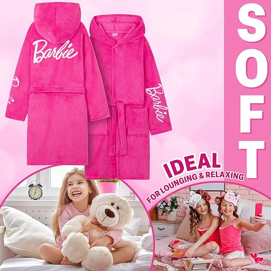 Get Trend Fleece Bathrobe for Girls, Teens, Dressing Gown, Soft Hooded Robe, Cozy Loungewear, Sleepwear Gifts for Girls