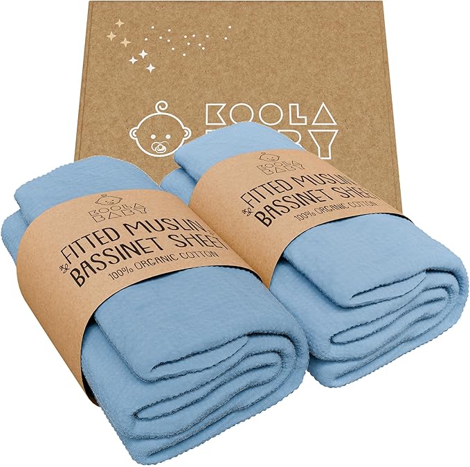 Bassinet Sheet for Bassinet Mattress - 100% Organic Muslin Cotton - Snuggly Soft & Cozy Sheets Fitted for Maxi COSI Iora, Angelbliss, Baby Joy, & Kids Club Bedside Sleeper - 2 Pack