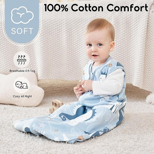 Yoofoss Baby Sleep Sack 18-24 Months 0.5 Tog Wearable Blanket for Baby, 3 Pack 100% Organic Cotton Infant Toddler Sleeping Sack 2-Way Zipper Lightweight Sleep Sack