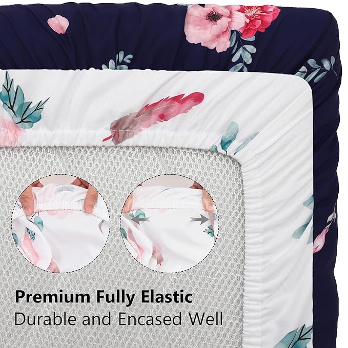 TILLYOU Baby Bassinet Sheets for Girls Boys, Fit for Hourglass Oval Rectangle Bassinet Mattress Sheets, 33”X16”, 2 Pack Floral Flowers
