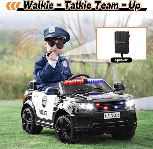 TOBBI Police Car Ride on Electric Car for Kids to Drive Battery Powered Ride-on Toys Cop Cars with Remote Control, Siren, Flashing Lights, Music, Spring Suspension, Carbon Black