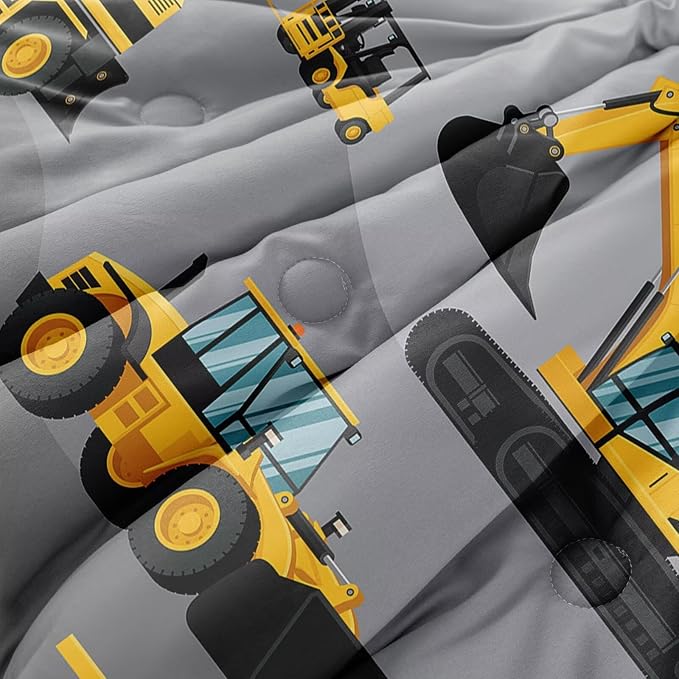 4 Piece Toddler Bedding Set for Boys,Cars Construction Toddler Bed Comforter Set Includes Comforter,Flat Sheet,Fitted Sheet and Pillowcase,Christan Trucks Tractors Bed in A Bag for Kids Bedroom