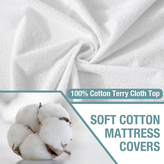 Bedecor Twin Waterproof Mattress Protector for Potty Training and Bed Wetting, Noiseless Cotton Terry Cover, Breathable Fitted Design for Kids, Fits 9-18 Inch Depth