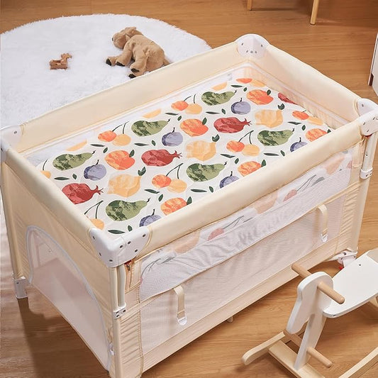 TILLYOU Pack and Play Sheet - Soft Quilted Crib Cover Pad, Toddlers Mattress Protector with 1''-3'' Deep Pocket, Thick Play Yard Playpen Sheets, Crib Mattress Pad, 39"x27", Fruit Shadow