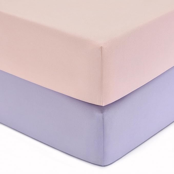 TILLYOU Baby Crib Sheets for Boys Girls, Super Soft Toddler Bed Sheets, 2 Pack Sheets for Standard Crib Mattress 28x52in, Light Purple and Light Pink