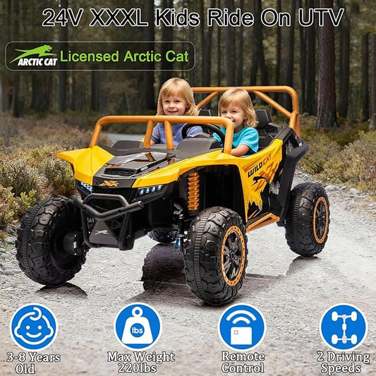 24V 4WD Kids Electric Car XXXL, 2-Seater Licensed Arctic Cat Kids Ride on UTV with Parent Remote Control, Bluetooth Music, LED Lights for Boys & Girls