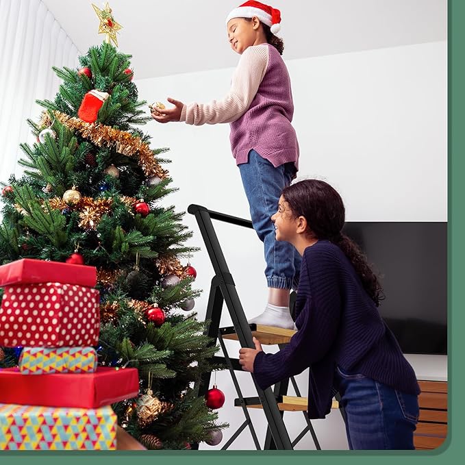 3 Step Ladder Folding Step Stool with Handle, Kitchen Step Stool for Adults, Aluminum Ladders for Home