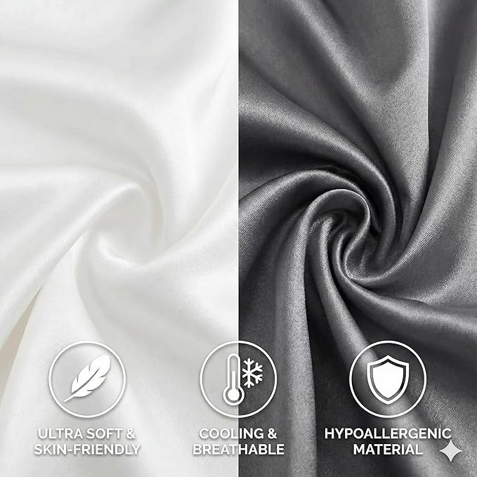 Pro Goleem Satin Mini Crib Sheets 2 Pack, Grey & White Silky Soft Fitted Sheet for Baby Hair Protection, 38"x24"x5" Breathable Mattress Cover Compatible with Pack n Play & Portable Crib