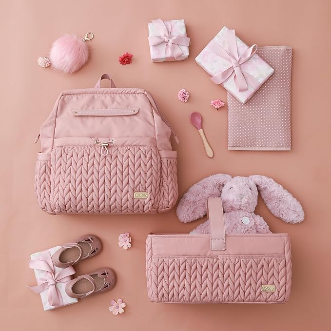 LUKJOJO Luxurious Baby Diaper Caddy, Nursery Storage Basket for Newborn Boy and Girl, Travel Baby Basket for Diapers Baby Wipes, Organizer Tote Bag Storage Bin, Baby Shower Gifts(dusty rose)