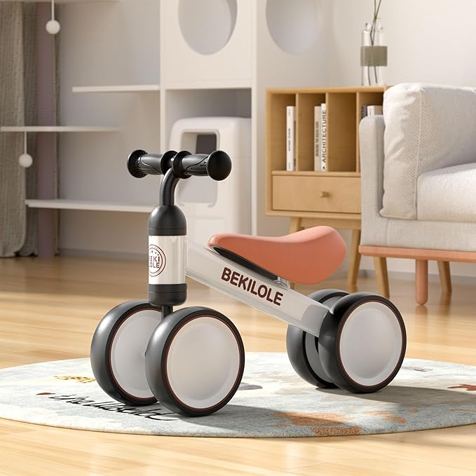BEKILOLE Balance Bike Toys for 1 Year Old Boy Gifts, 12-24 Month Toddler Balance Bike, No Pedal 4 Silence Wheels&Soft Seat First Riding on Toys, One Year Old Boy Birthday Gifts, White & Brown
