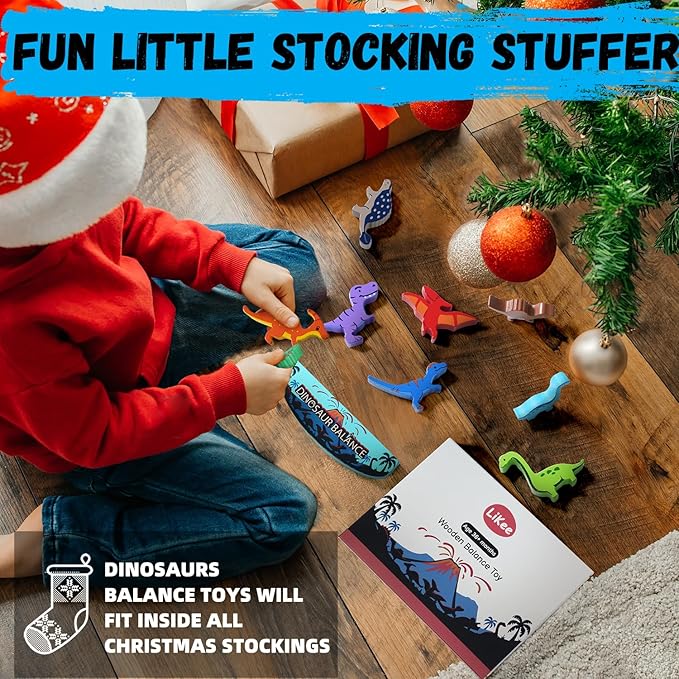 LiKee Wooden Stacking Dinosaur Toys for Kids 3-5 Montessori Toys for 3 4 5 6 7 8 Year Old Boys Girls Christmas Birthday Gifts for Kid Ages 4-8 Balance Competition Game for Family Stocking Stuffers