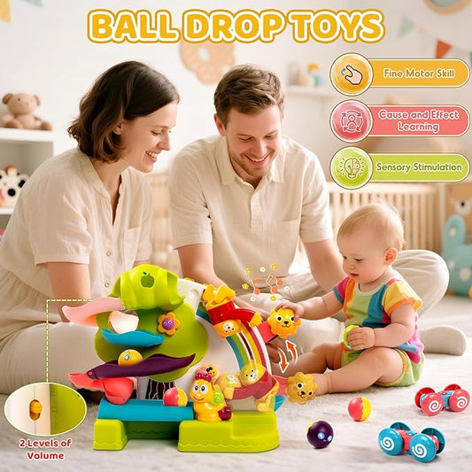 Marstone Toddler Toy for 1 Year Old Boy Gifts: 2-in-1 Ball Drop and Car Ramp Race Track, Educational Activity for 1 2 3 Year Old Boys Girls, 1st Birthday Baby Musical Toys for Cause Effect Learning