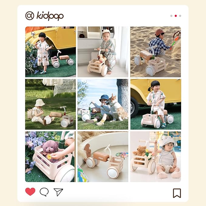 kidpop Toast Baby Walker Convertible Push Rider with Detachable Seat Anti-Tip Tri-Frame & Food-Grade Basket Balance Bike for 10-36 Months