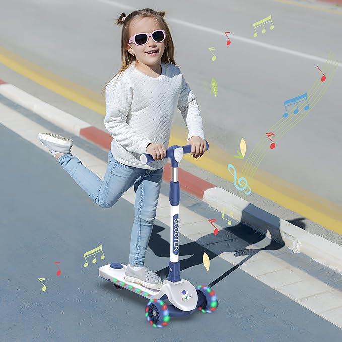 VOLPAM C001 Electric Scooter for Kids, 80W Motor, Max Safe Speed 5MPH, 3 Adjustable Height, Lean-to-Steer, 3.5" Lighted Up Wheel, Foldable Scooter for Boys & Girls, Max Load 110lbs