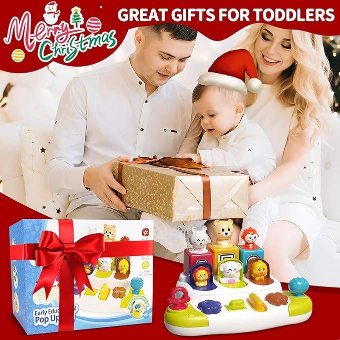 Pop Up Animals Toy with Buttons, Montessori Toys for Babies Cause and Effect Baby Toy Educational Toys 12-18 Months, 2025 for Boys Girls