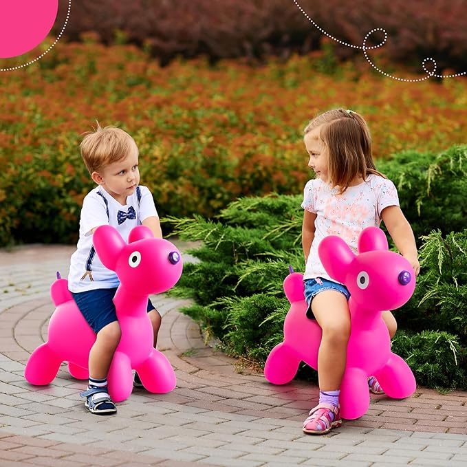 Upper Rider Bouncy Horse Dog Hopper for Toddlers, Bouncy Pals Inflatable Ride-on Animals for Kids, Jumping Horse Hopping Toys Gifts for Boys Girls 18 Months 2 3 4 5 6 Years Old, Pink Balloon Dog