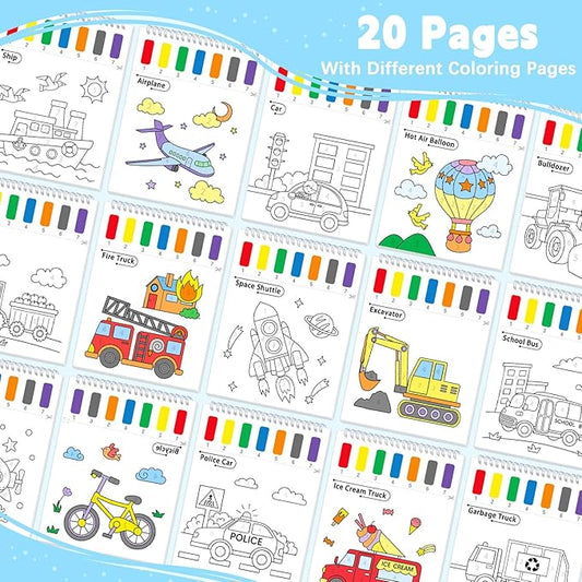 SOCOLER Paint with Water Coloring Books for Toddlers, Traffic Theme Mess Free Watercolor Painting Papers for Kids Water Color Paint Kit Art Craft Birthday Gift for Ages 1-3, 4-8