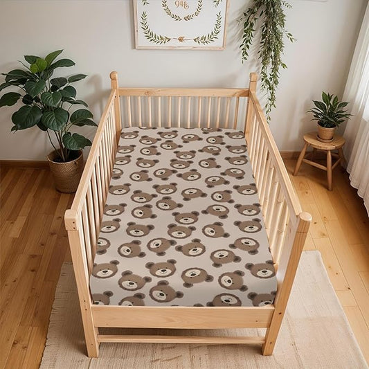 Neutral Boho Bears Baby Crib Sheets for Boy Girl 52x28Inch Cute Brown Bear Soft Snug Fitted Crib Mattress Covers Watercolor Bears Nursery Baby Sheet for Crib and Toddler Bed Mattresses