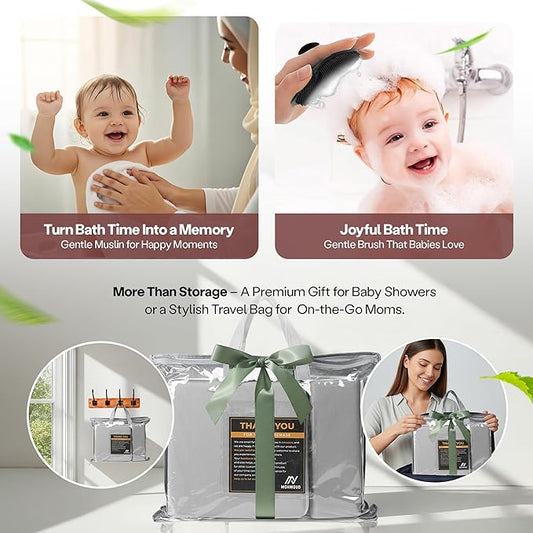 Baby Bath Kneeler & Elbow Rest Pad Set | Extra Thick 1.5” Foam That Relieves Knee & Elbow Pressure | Non-Slip Suction Stability | Machine Washable, Quick-Dry | Brush & Washcloth Gift Included