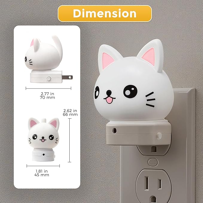 L LOHAS LED Plug in Night Light for Kids,2-Pack 3D Cute Cat Night Lights with Dusk to Dawn Sensor, RGB+Soft White 3000K Cat Night Light,Christmas Birthday Gift Nightlight for Kids,Room Decor