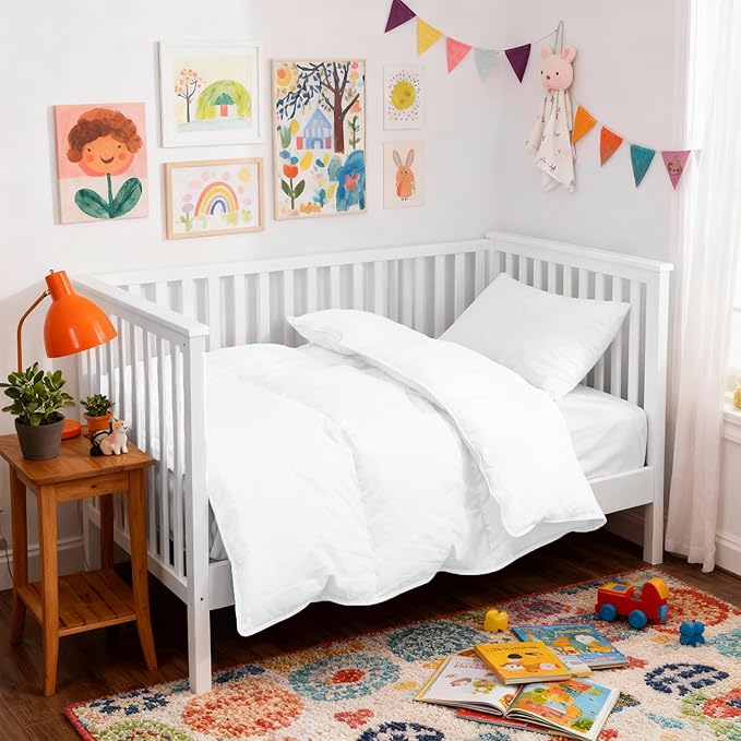 ZPECC Toddler Goose Down Comforter, 41x48 Hypoallergenic Baby Duvet Insert, Soft Lightweight All Season Quilt Blanket for Crib Daycare Stroller White
