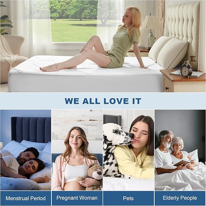 BEDLORE Twin Size Waterproof Mattress Protector Viscose Derived from Bamboo, Soft Mattress Cover Fitted with Deep Pocket 6"-15", Breathable Noiseless Mattress Pad, Machine Washable(White)