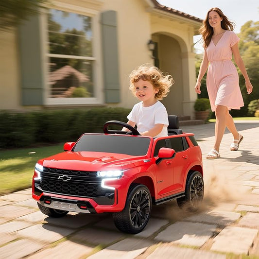Aosom Licensed Chevrolet Tahoe Ride On Car, 12V 7AH Battery Power Ride On Toy with Parent Remote Control, LED Lights, Music, 4 Wheeler Suspension, 3 Speeds, Kids Electric Vehicle for Aged 3+, Red