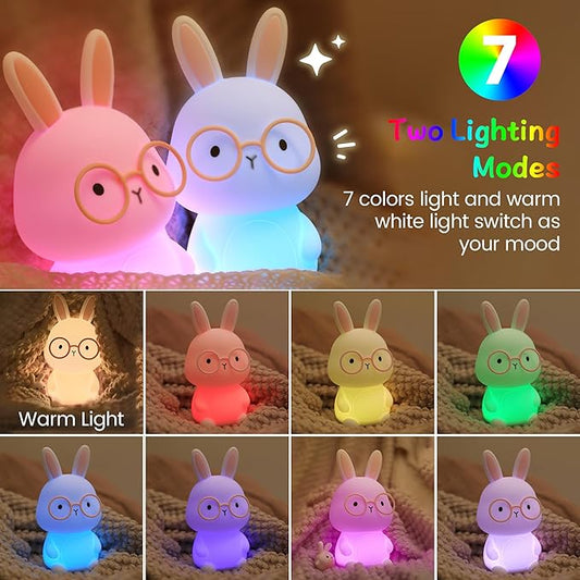 FAMIDUO Bunny Night Light, Rabbit Lamp for Kids, Rechargeable LED Nightlight for Easter Gift,Silicone Bedside Lamp with Touch Color Changing,3 Levels Dimmable/Timmer Nursery Bedroom Light,Room Decor