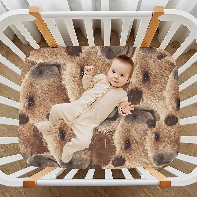 Vintage Brown Capybara Crib Sheets Soft Breathable Fitted Baby Crib Sheets Mattress Cover for Girls Boys, 52" x 28" x 9"