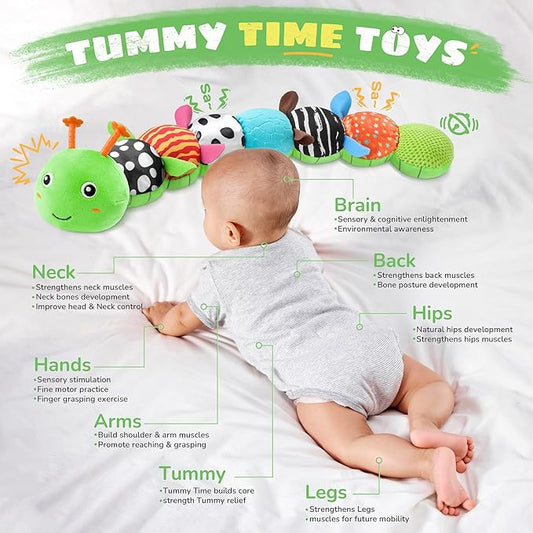 Baby Toys 6-12 Months Music Caterpillar,Stuffed Animals Infant Toys 0-3-6 Months,Baby Sensory Toys Tummy Time with Crinkle Rattle Teething Toys for Newborn Boys Girls Gifts Birthday|Grass Green