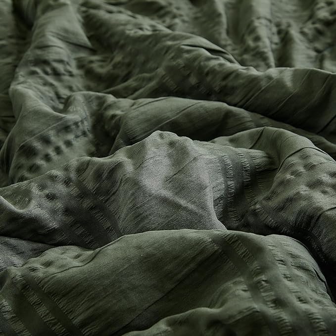 Ruffled Crib Bedding Set Baby Boho Quilted Comforter with Fitted Sheet and Bed Skirt - Cute Soft Breathable Seersucker Ruffled Shabby Chic Bedding Soft Blanket Design - Dark Green