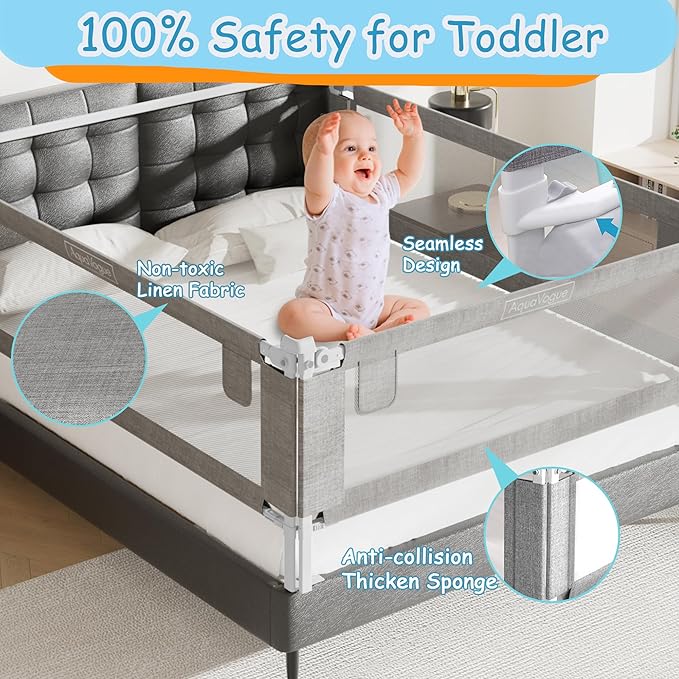 3-Pack Queen Size Bed Rails for Toddlers -Height Adjustable Baby Bed Rail Guard Specially Designed for Queen Size Bed (78.7"x78.7"x60"-Grey)
