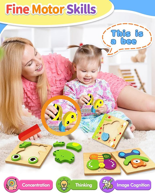 Bekayshad Wooden Puzzles Toddler Toys Gifts for 1 2 3 Year Old Boys Girls, Animal Jigsaw Puzzles Montessori Toys, Learning Educational Christmas Birthday Gifts for Girls Boys Ages 1-3