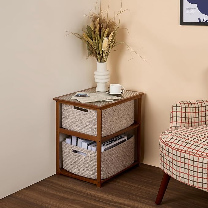 MiniArk Large Storage Baskets for Shelves, Closet Organizers Bins for Clothes Blanket Towels, Baby Nursery, Toy Baskets Box, Woven Rope Baskets, 17 x 13 x 7.5”, 2 Packs Mixed Brown