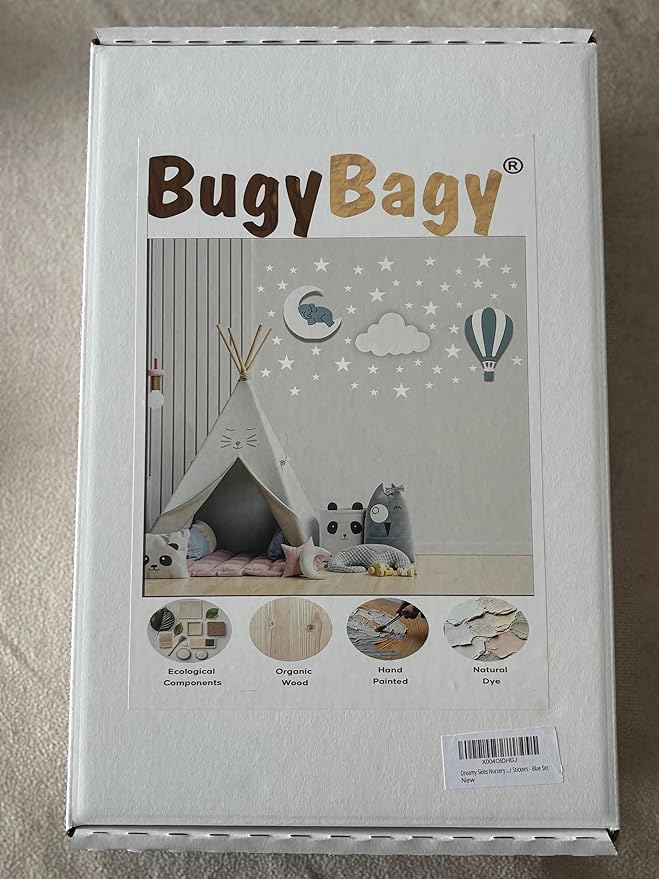 Dreamy Skies Nursery Wall Set β Elephant on Moon, Hot Air Balloon & Star Stickers (Blue Theme)