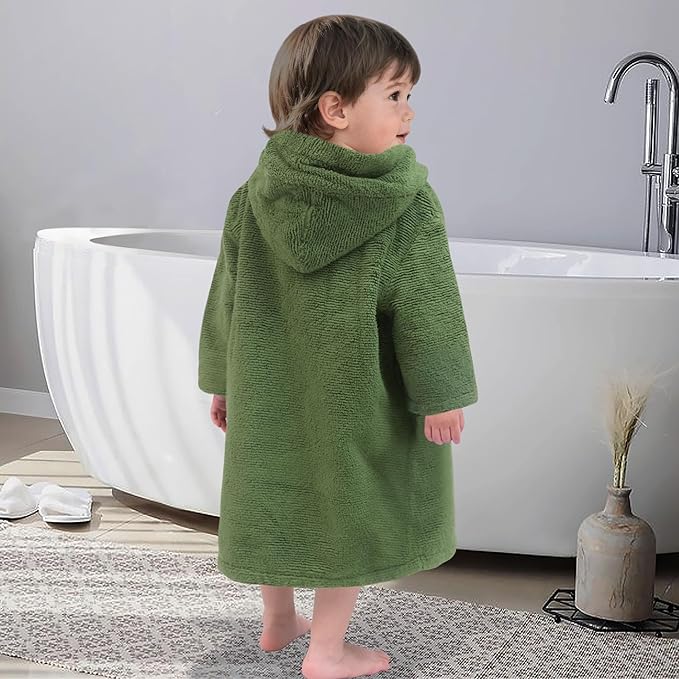 VOOVA & MOVAS Hooded Bath Towel for Kids 3-5Years | 100% Cotton,Low Lint, Ultra-Soft & Absorbent | Gentle for Sensitive Skin, Bathroom, Pool & Beach Thick Towel for Toddler,Olive Green