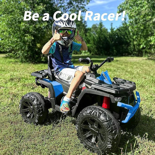 Kids ATV 4 Wheeler, 24V Ride On Toys Car for Big Kids with 400W Motor, 2 Seater - Blue