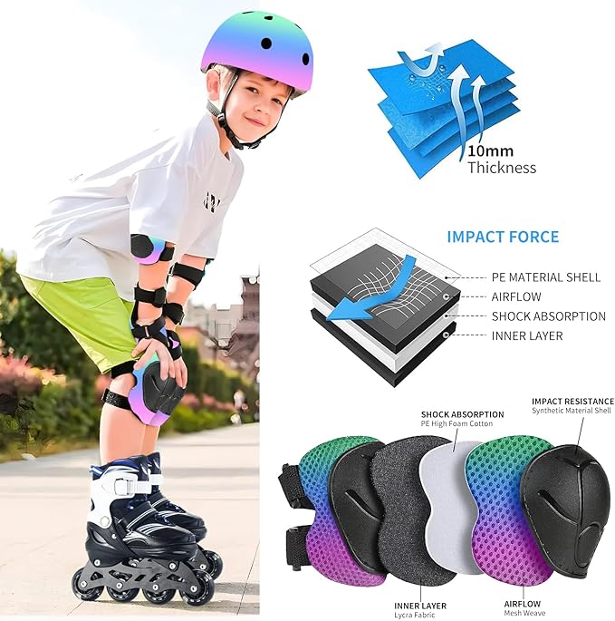 Adjustable Gradient Color Kids/Toddler Bike Helmet for 1-2-3-5-8-14 Years Boys Girls,Skateboard Helmet with Knee and Elbow Pads Wrist Guard Roller Skates,Cycling,Skating Scooter Longboard