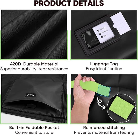BALEINE Car Seat Travel Bag for Airplane, Water-Resistant Car Seat Bags for Air Travel, Foldable Cover with 3 Handles, Fits Toddler Carseat, Convertible and Booster Seats (Black)