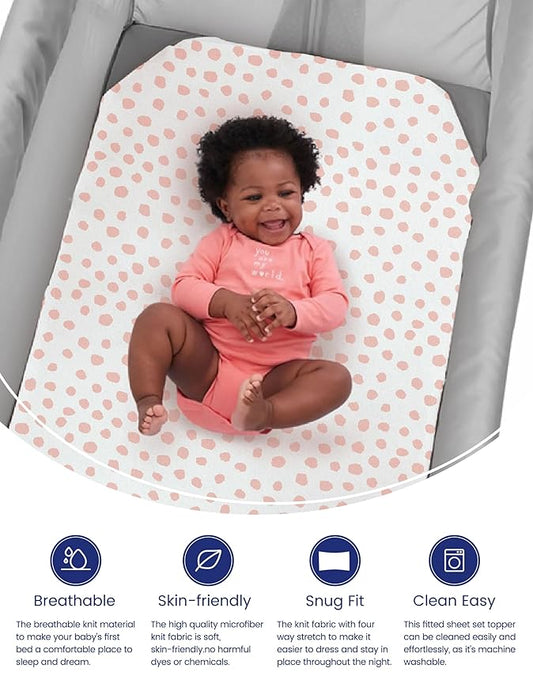 TotAha Premium Soft Pack n Play Sheets, Super Stretchy Jersey Knit Mini Crib Sheets Fitted, Silky Comfort Graco Pack and Play Mattress Sheets, 2 Pack