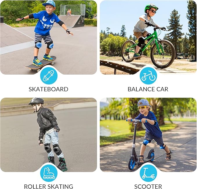 PAPAISON Kids/Youth Knee Pad, Elbow Pads & Wrist Guards for Inline Skating Bike Cycling Skateboard Scooter, 3 in 1 Protective Gear Set for Girls Boys Adult