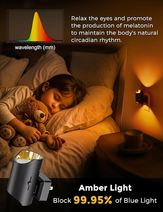 L LOHAS LED Night Lights - Amber & Yellow, Dimmable & Sensor, Soft Warm Light for Kids & Bedroom, 2 Pack