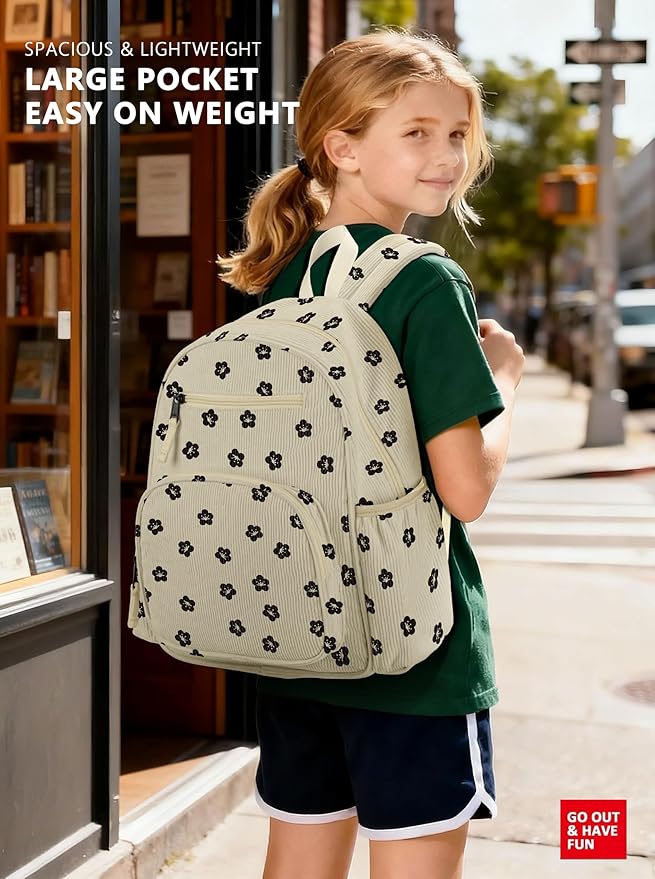 atgark Corduroy Toddler Backpack for Girls 2-5, Preschool Kindergarten Backpack - Cute Kids Backpacks for Girls 13.7" H Fit Folder