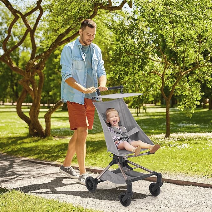 Convenience Travel Stroller,Lightweight Compact Stroller Airplane-Friendly One-Handed Folding,Design Perfect for Toddlers,Large Storage Basket & Breathable Canopy,Gray