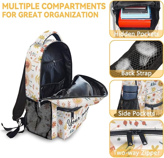 COOPASIA Personalized Chicken Backpack, 16 Inch Animal Theme Bookbag with Adjustable Straps, Durable, Lightweight, Large Capacity, School Backpack for Kids Girls Boys