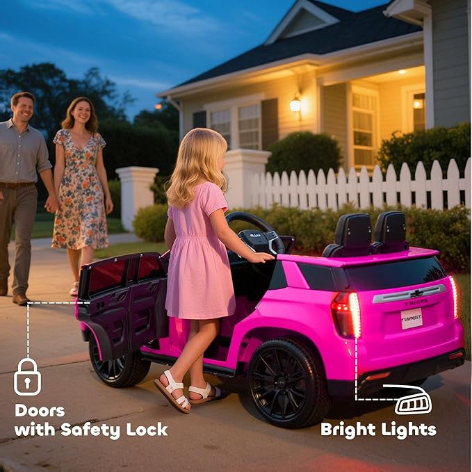 Aosom Licensed Chevrolet Tahoe Ride On Car, 12V 7AH Battery Power Ride On Toy with Parent Remote Control, LED Lights, Music, 4 Wheeler Suspension, 3 Speeds, Kids Electric Vehicle for Aged 3+, Pink