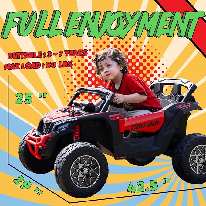 KerryYoo SU5 24V Ride on Toys for Big Kids,4x200W,2 Seater Electric Ride on UTV 4WD/2WD,EVA Rubber Tires,4x4 Shock Absorbers,Remote Control,Licensed Can-Am,Bluetooth - Red