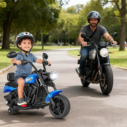 HONEY JOY Toddler Motorcycle, 6V Battery Powered Electric Motorcycle for Kids, Detachable Training Wheels, Music, Foot Pedal, Headlights, Forward/Backward, 3-Wheel Ride On Toy for Boys Girls (Blue)