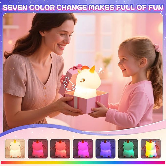 loatme Night Light for Kids, Rechargeable Dimmable Silicone LED Nightlight with 7 Colors, Baby Nursery Night Lamp, Touch Squishy Lamp, Cute Gifts for Girls, Boys, Toddler Room Decor, Unicorn